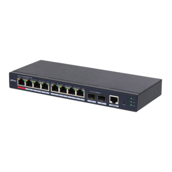 DAHUA S4210-8GT-110, 8 Port, Gigabit, PoE 110W, 2 Port Gigabit Uplink, Longe Range 250Mt., Cloud Yönetilebilir, Switch