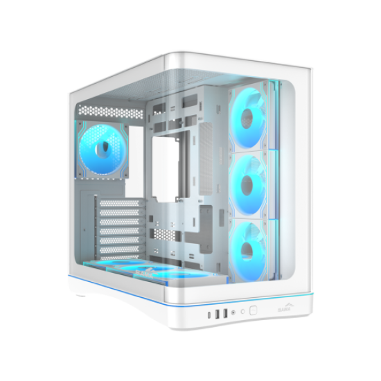 SAMA V62WH White, G1000WH 1000W, 80+ Gold, Full Modüler, PCIE 5.1, ATX3.1, Tempered Glass Panel, Panoramic Tasarım, Type-C, 7x120mm ARGB INFINITY Fan, ATX, GAMING KASA