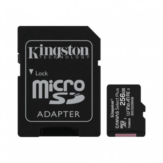 KINGSTON SDCS2/256GB, CANVAS, CL10, 100Mb/s, MicroSD Kart Bellek (SD Adaptörlü)