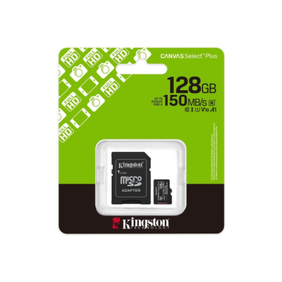 KINGSTON SDCS3/128GB, Canvas Select Plus Gen3 A1, 100Mb/s, MicroSD Kart Bellek (SD Adaptörlü)