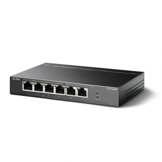 TP-LINK TL-SF1006P, 6 Port, MegaBit, 4 Port PoE 67W, Yönetilemez, Metal Kasalı Switch