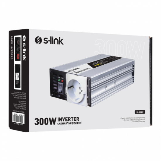 S-LINK SL-300W, 300W, DC12V-AC230V, Araç içi Çakmak Aparatı ile INVERTER