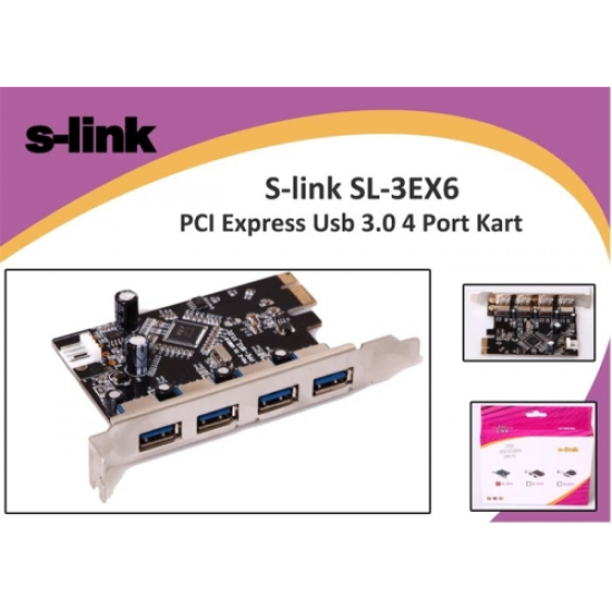 S-LINK SL-3EX6 PCI Express TO USB 3.0  x4 Port Kart