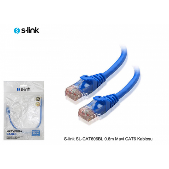S-LINK SL-CAT606BL CAT6 Patch 60CM Kablo (Mavi)