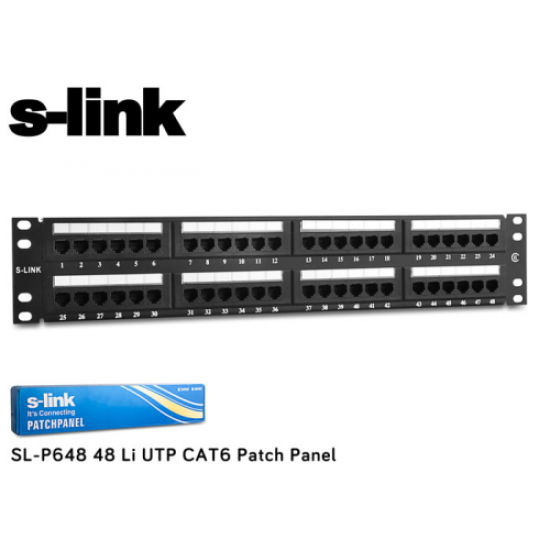 S-LINK SL-P648 Cat6 Patch Panel, 48-Port, UTP, 1U