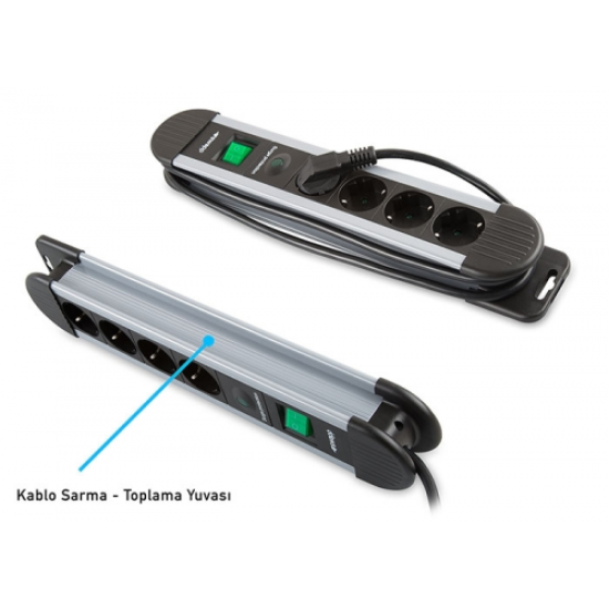 S-LINK Swapp SPGKS03, 3 Soket, Akım Korumalı Priz, 1.5Mt Kablo, 900 Joule (Gri) %100 Bakır
