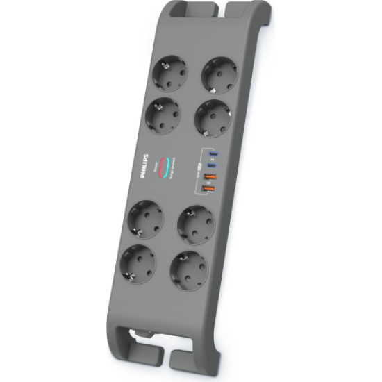 PHILIPS SPN8180GA/62, 8 Soket, Akım Korumalı Priz, 2400 Joules, 2Mt Kablo, 2xUsb-C PD 20W Hızlı Şarj, 2xUsb-A QC 18W, (Gri)
