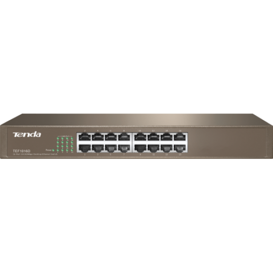 Tenda TEF1016D, 16Port, MegaBit, Metal Kasa, Yönetilemez, Rackmount Switch