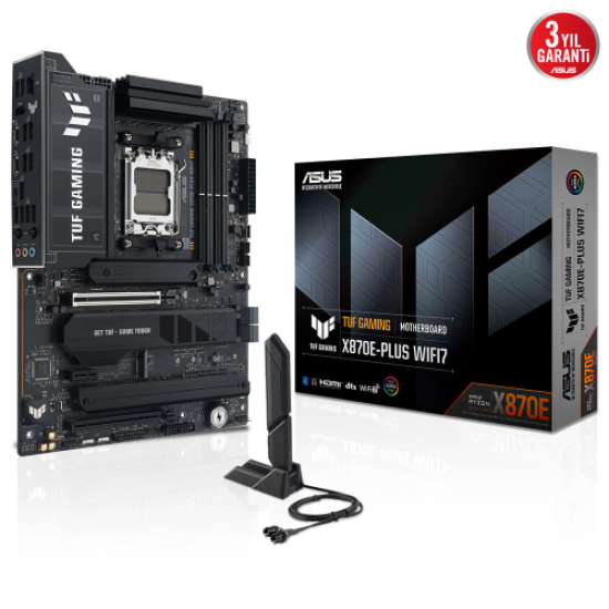 ASUS TUF GAMING X870E-PLUS WIFI7, 4xDDR5, 4xM.2, HDMI, 2xDP, Type-C, PCIe 5.0, 2xWi-Fi 7, Bluetooth v5.4, AM5 Soket GAMING Anakart