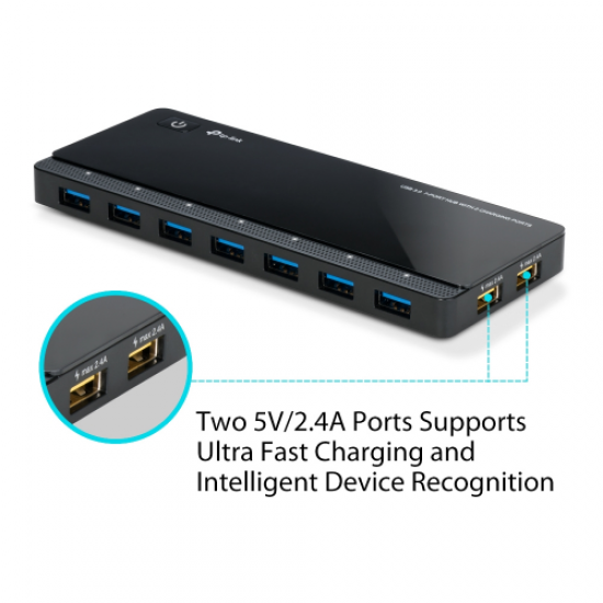 TP-LINK UH720 7 Port (2 Şarj Portu) 5Gbps Usb 3.0 Hub (Adaptörlü)