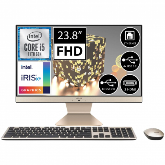 ASUS V241EAK-BA041M, i5-1135G7, 23,8’’ FHD Ekran, 8Gb DDR4 Ram, 256Gb SSD, Paylaşımlı Ekran Kartı, Free Dos, All In One PC (Black-Gold)