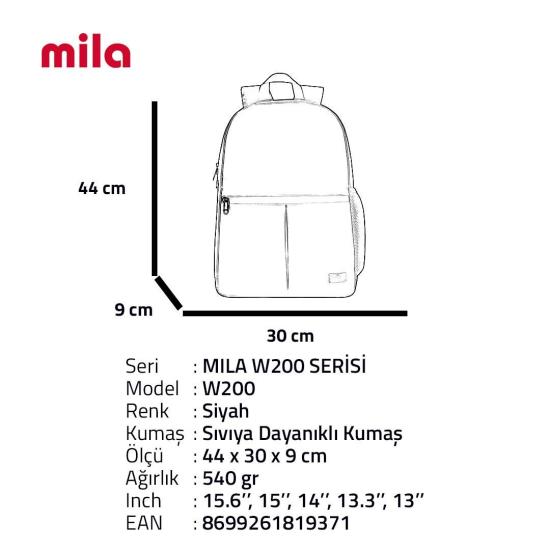 Classone 15,60 inch Uyumlu W200- Mila serisi  Macbook, Laptop , Notebook Sırt Çantası  – Siyah