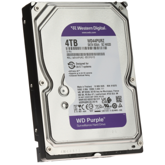 WD PURPLE WD44PURZ 3,5’’ 4TB, 128Mb, 5400 Rpm, 7/24 Güvenlik HDD (Türkiye Distribütörü Garantili)