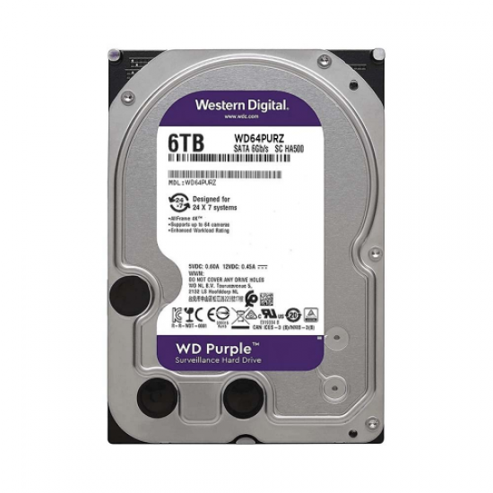 WD PURPLE, WD64PURZ, 3.5’’, 6TB, 256Mb, 5400 Rpm, 7/24 Güvenlik, HDD