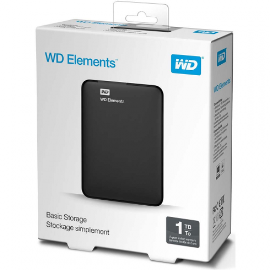 WD WDBUZG0010BBK-WESN, Elements, 1TB, 2.5’’, USB3.0, Taşınabilir, Harici HDD, Siyah (Türkiye Distribütörü Garantili)