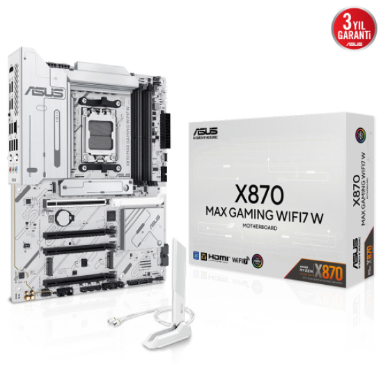 ASUS X870 MAX GAMING WIFI7 W, 4xDDR5, 3xM2, HDMI, DP, Type-C, Wi-Fi 7, Bluetooth v5.3, AM5 Soket GAMING Anakart