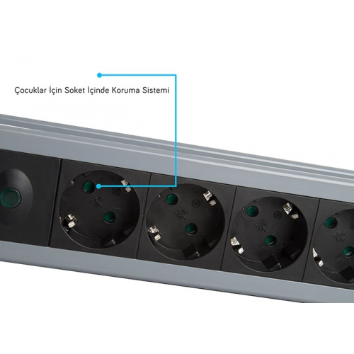 S-LINK Swapp SPGKS03, 3 Soket, Akım Korumalı Priz, 1.5Mt Kablo, 900 Joule (Gri) %100 Bakır