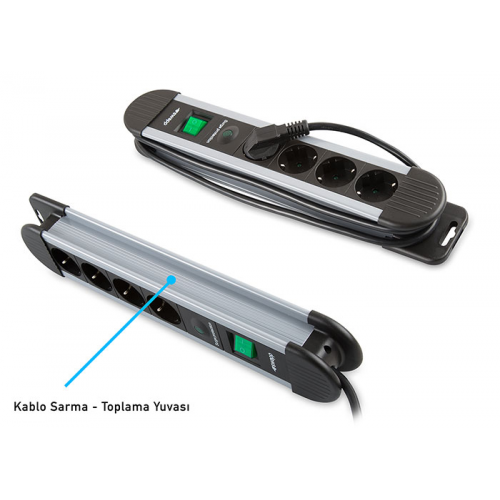 S-LINK Swapp SPGKS05, 5 Soket, Akım Korumalı Priz, 1.5Mt Kablo, 900 Joule (Gri) %100 Bakır
