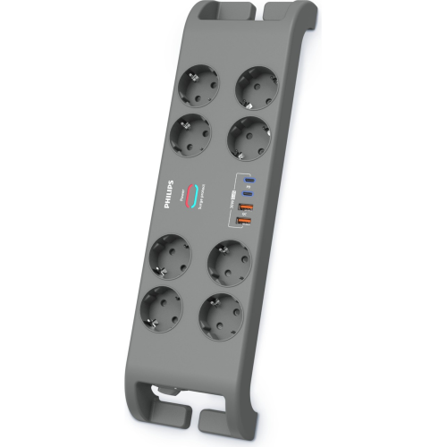 PHILIPS SPN8180GA/62, 8 Soket, Akım Korumalı Priz, 2400 Joules, 2Mt Kablo, 2xUsb-C PD 20W Hızlı Şarj, 2xUsb-A QC 18W, (Gri)