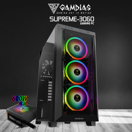 GAMDIAS SUPREME-3060, AMD Ryzen 5 7600X, 16Gb Ram DDR5, 500Gb NVMe SSD, 12Gb GDDR6 RTX3060 Ekran Kartı, 750W Kasa, Free Dos GAMING PC
