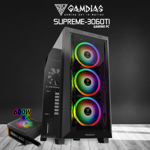 GAMDIAS SUPREME-3060TI, AMD Ryzen 7 7700X, 32Gb Ram DDR5, 500Gb NVMe SSD, 8Gb GDDR6 RTX3060TI Ekran Kartı, 750W Kasa, Free Dos GAMING PC
