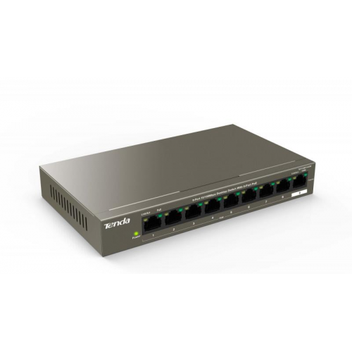 Tenda TEF1109P-8-63W, 9 Port, Megabit, 8 Port PoE, 63W, 1 Port Uplink, Metal Kasa, Yönetilemez, Masaüstü Switch