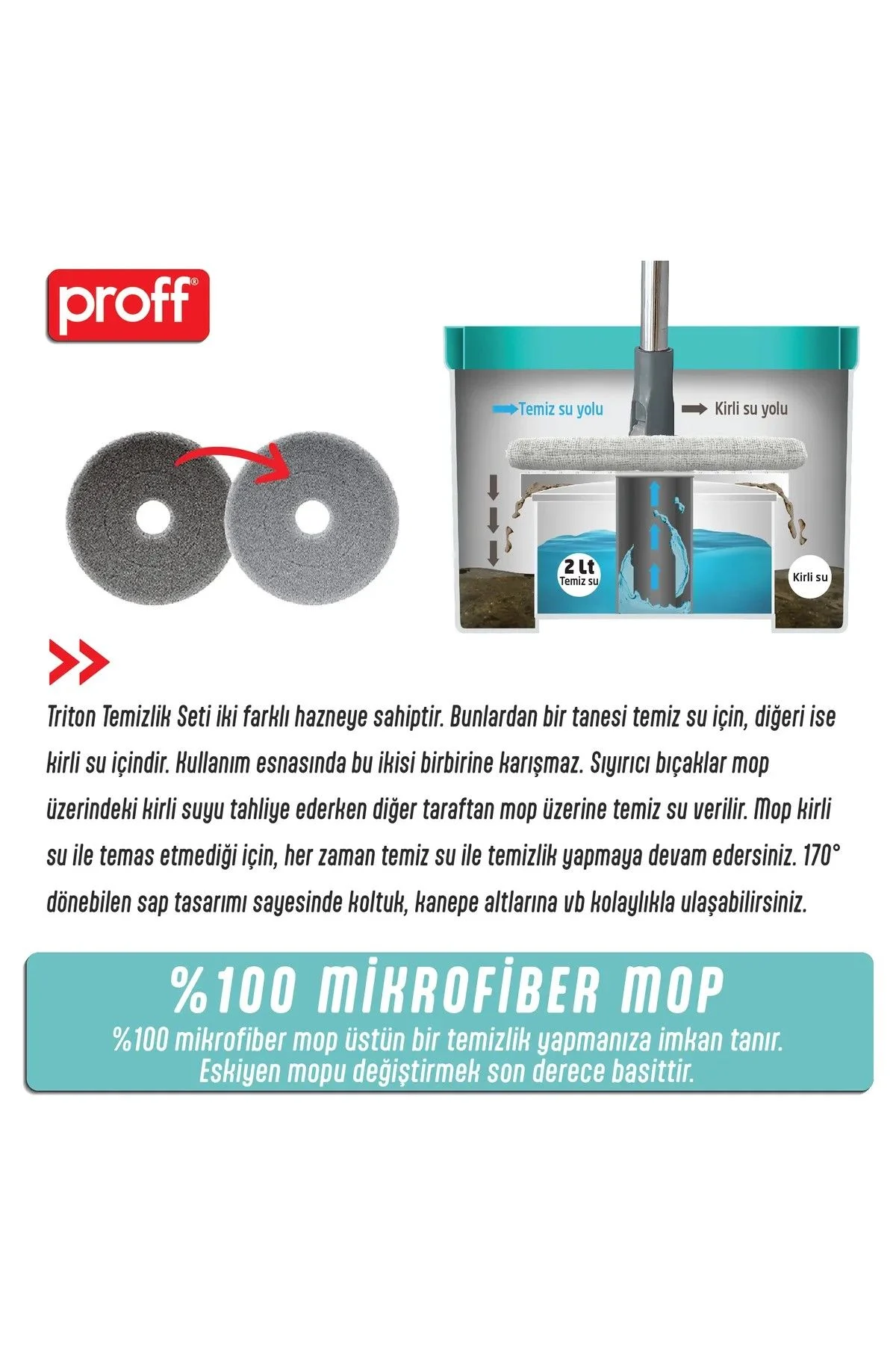 Proff Triton Çift Tanklı Kendi Kendini Temizleyen Paspas Seti