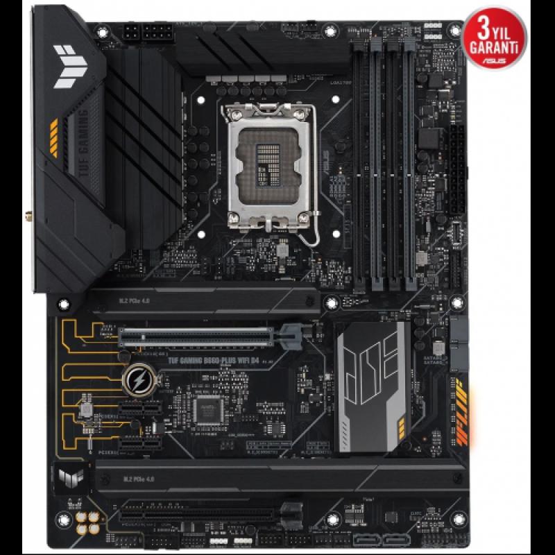 ASUS TUF GAMING B660-PLUS WIFI D4, 4xDDR4, 3x M.2, HDMI, DP, Wi-Fi 6, 12.Nesil, LGA1700 Soket, ARGB Gaming Anakart