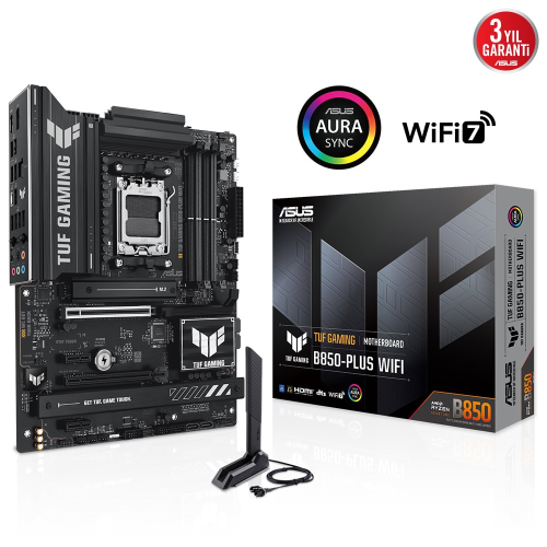 ASUS TUF GAMING B850-PLUS WIFI, 4xDDR5, 3x M.2, HDMI, DP, Type-C, Wi-Fi 7, Bluetooth v5.4, AM5 Soket GAMING Anakart