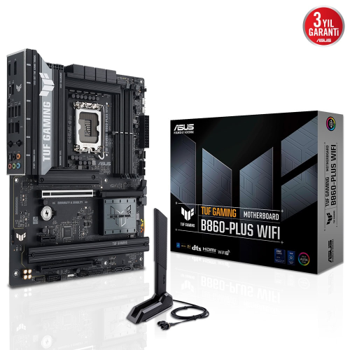 ASUS TUF GAMING B860-PLUS WIFI, 4xDDR5, 3xM.2, HDMI, DP, Wi-Fi 7, Bluetooth v5.4, Intel Core Ultra CPU(Seri 2), LGA1851 Soket, Gaming Anakart