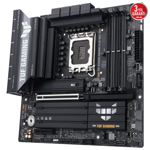 ASUS TUF GAMING B860M-PLUS WIFI, 4xDDR5, 3xM.2, HDMI, DP, Wi-Fi 7, Bluetooth v5.4, Intel Core Ultra CPU(Seri 2), LGA1851 Soket, Gaming Anakart