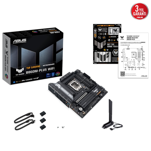 ASUS TUF GAMING B860M-PLUS WIFI, 4xDDR5, 3xM.2, HDMI, DP, Wi-Fi 7, Bluetooth v5.4, Intel Core Ultra CPU(Seri 2), LGA1851 Soket, Gaming Anakart