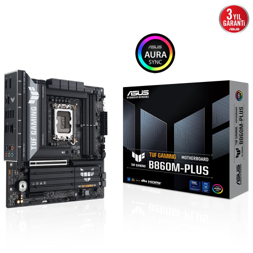 ASUS TUF GAMING B860M-PLUS, 4xDDR5, 3xM.2, HDMI, DP, Intel Core Ultra CPU(Seri 2), LGA1851 Soket, Gaming Anakart