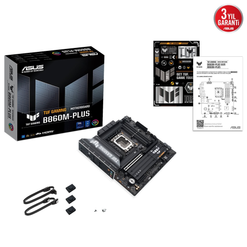 ASUS TUF GAMING B860M-PLUS, 4xDDR5, 3xM.2, HDMI, DP, Intel Core Ultra CPU(Seri 2), LGA1851 Soket, Gaming Anakart