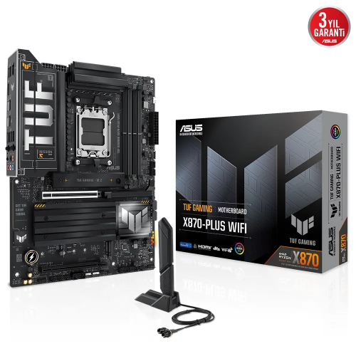 ASUS TUF GAMING X870-PLUS WIFI, 4xDDR5, 4xM.2, HDMI, DP, Type-C, Wi-Fi 7, Bluetooth v5.4, AM5 Soket GAMING Anakart