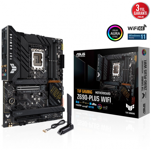 ASUS TUF GAMING Z690-PLUS WIFI, 4xDDR5, 4x M.2, HDMI, DP, 2xType-C, Wi-Fi 6, Bluetooth v5.2, 12-13.Nesil, LGA1700 Soket, ARGB Gaming Anakart