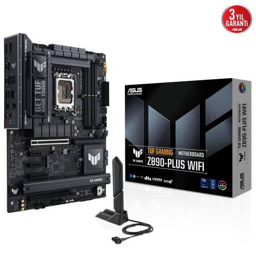 ASUS TUF GAMING Z890-PLUS WIFI, 9066MHz OC, 4xDDR5 4x M.2, HDMI, DP, Type-C, Wi-Fi 7, Bluetooth 5.4, Intel Core Ultra CPU(Seri 2), LGA1851 Soket, Gaming Anakart
