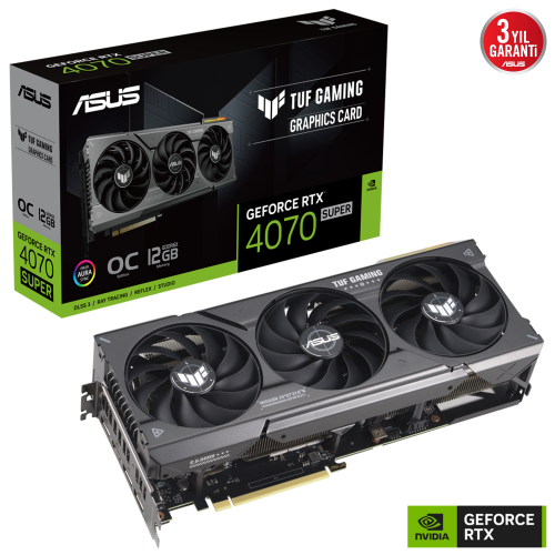 ASUS TUF-RTX4070S-O12G-GAMING, SUPER, 12Gb, 192Bit, GDDR6X, 1xHDMI, 3xDP GAMING Ekran Kartı