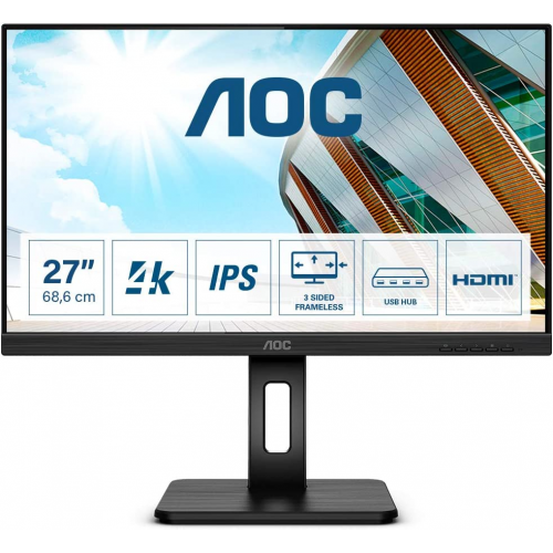 AOC U27P2CA 27’’ 4ms, 60Hz, 4K Ultra HD,  2xHDMI, DP, USB-C, 3,5mm Kulaklık, Pivot, IPS Panel Monitör