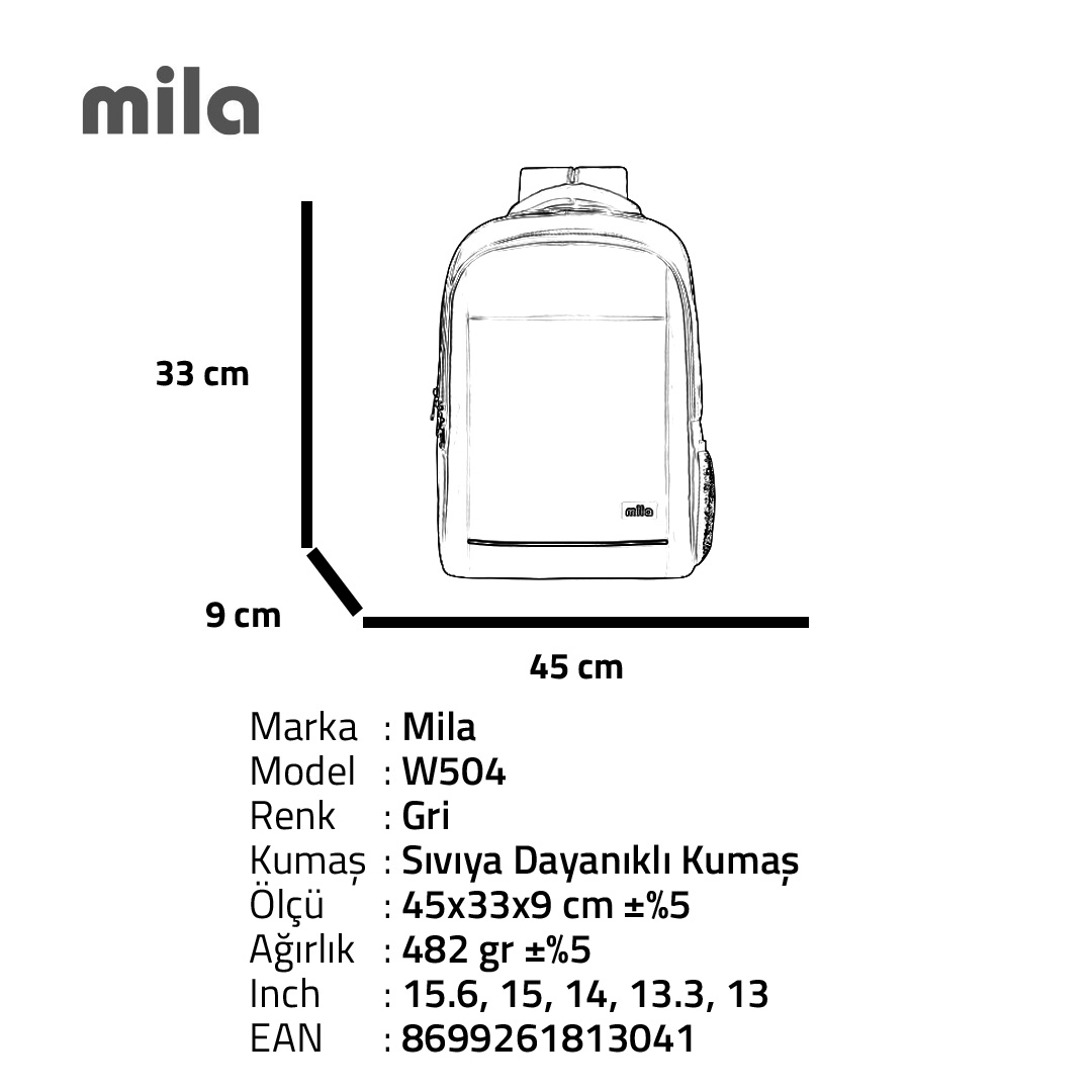 Classone 15.60 inch Mila Serisi Ki3-01-003 Network 4  Serisi -  Lenovo,Hp,Asus,Monster,Macbook,Mac Air Uyumlu Laptop Sırt Çantası - Gri