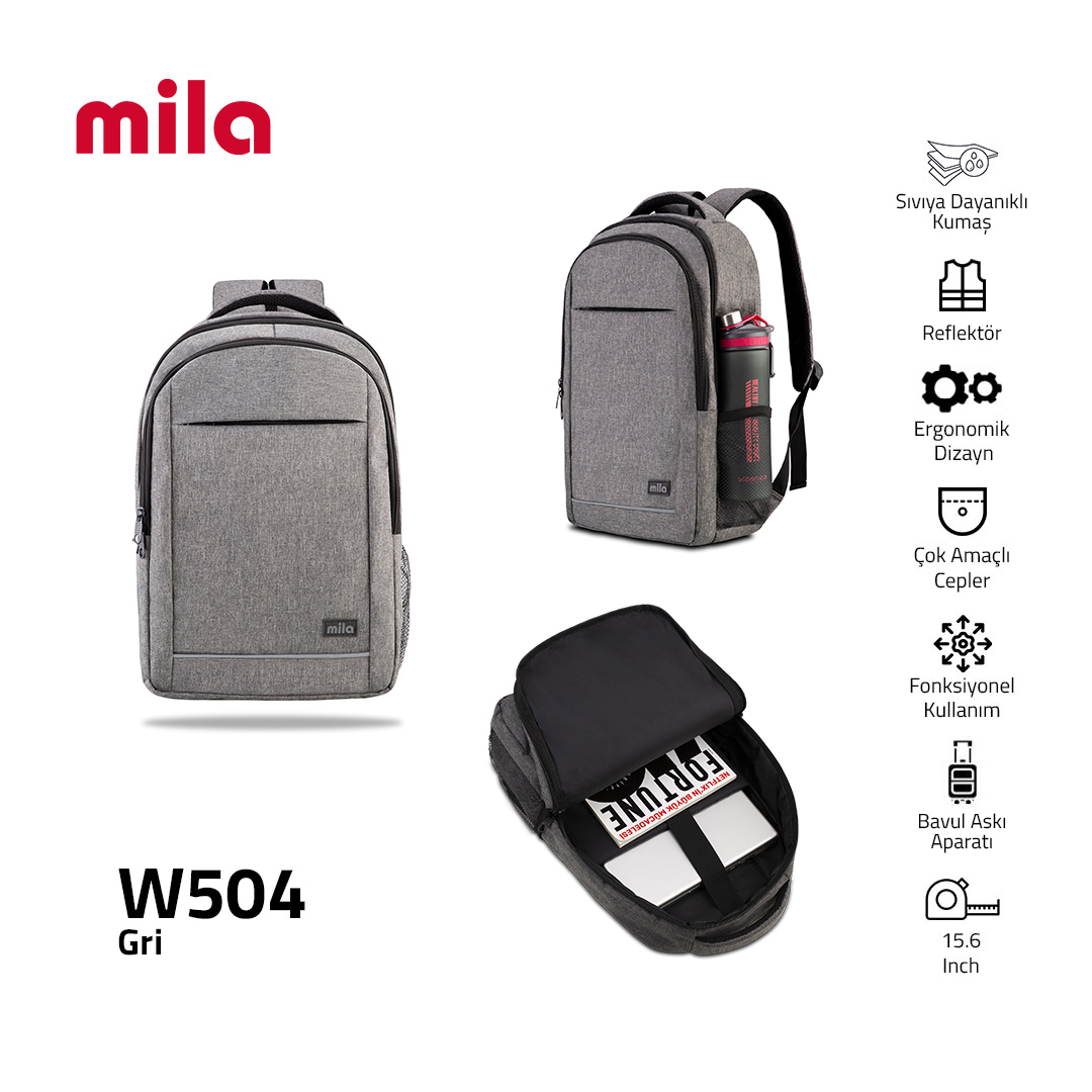 Classone 15.60 inch Mila Serisi Ki3-01-003 Network 4  Serisi -  Lenovo,Hp,Asus,Monster,Macbook,Mac Air Uyumlu Laptop Sırt Çantası - Gri