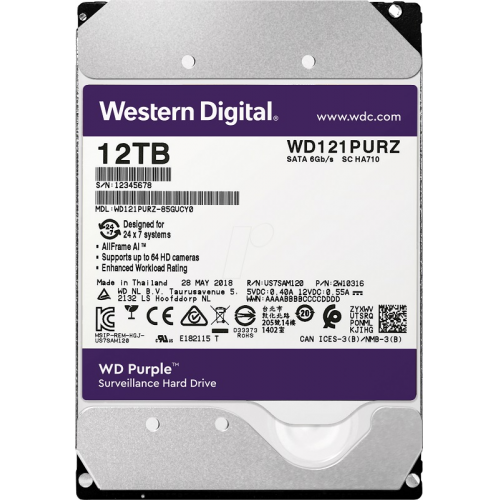 WD PURPLE, WD121PURZ, 3.5’’, 12TB, 256Mb, 7200 Rpm, 7/24 Güvenlik, HDD