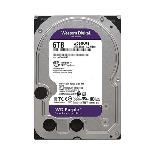 WD PURPLE, WD64PURZ, 3.5’’, 6TB, 256Mb, 5400 Rpm, 7/24 Güvenlik, HDD (Türkiye Distribütörü Garantili)
